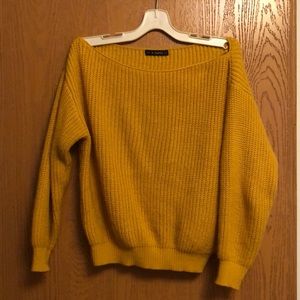 yellow off the shoulder sweater